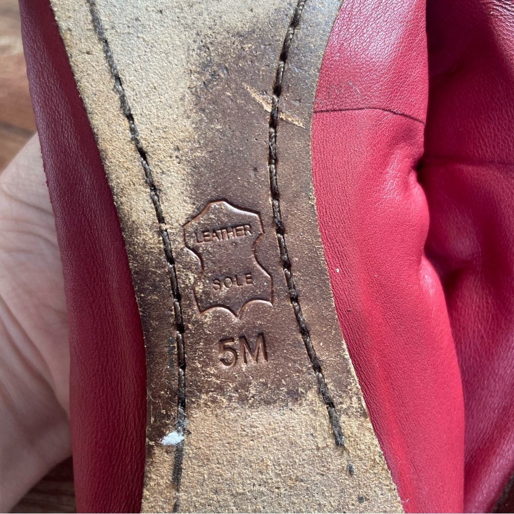 Tory Burch Caroline 2 Cabernet Leather Ballet Flats Gold Logo Women's Size 5 m - Picture 7 of 10